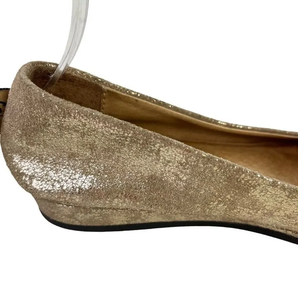 Fs/Ny French Sole Gold Leather Slip On Wedge Loafers Round Toe Womens Shoes sz 6